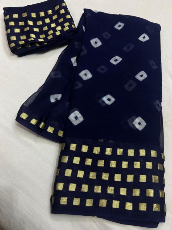 Pure Georgette Bandhej Saree with Zari Border