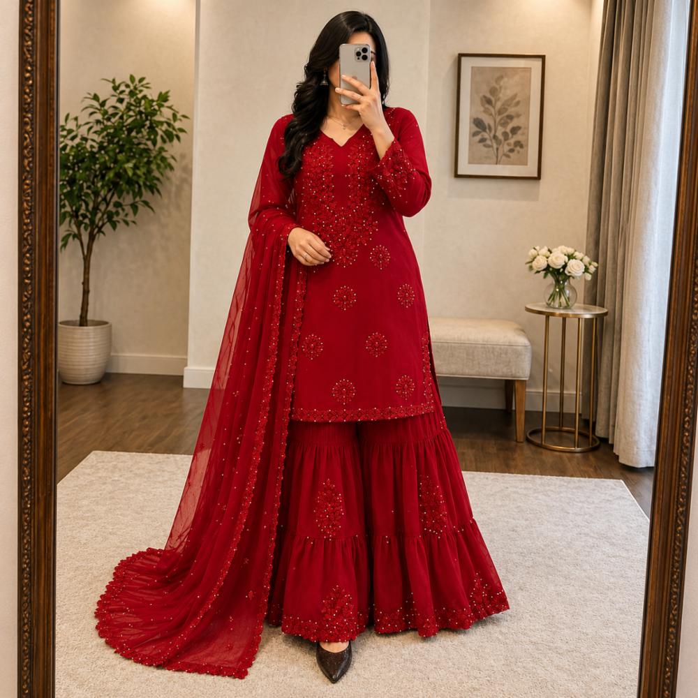 Sequence Embroidered Georgette Sharara Suit Set