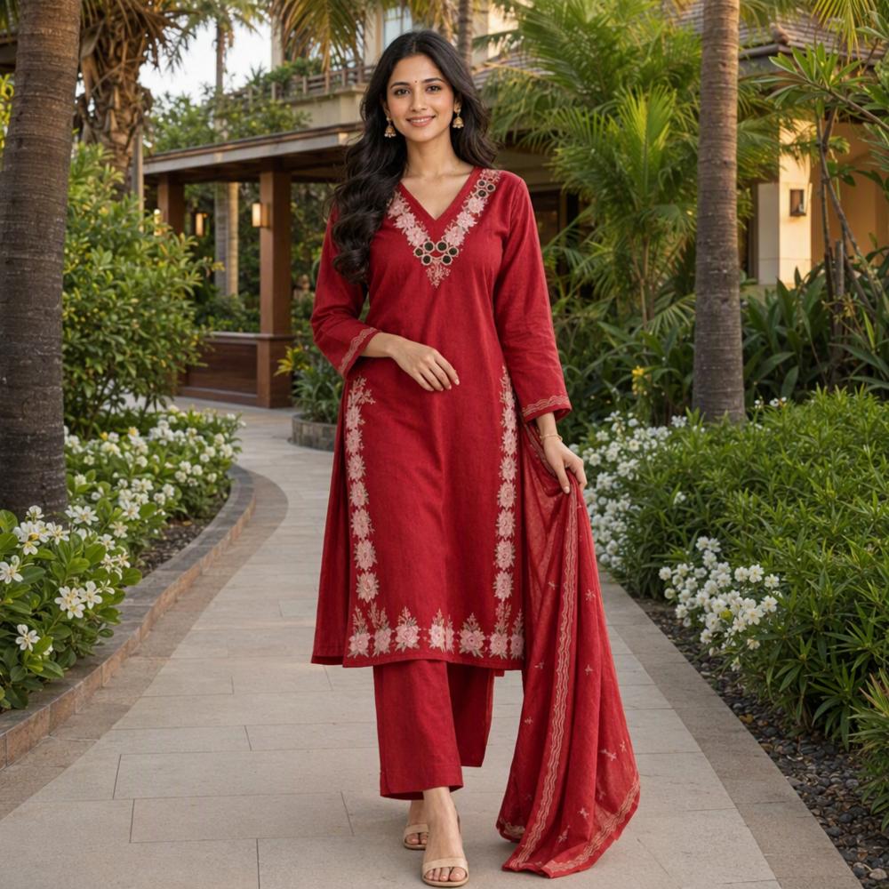 Premium Traditional Cotton Straight Suit with Embroidered Dupatta