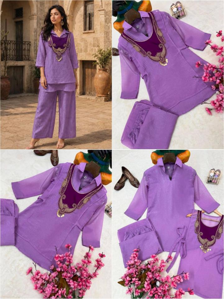 Crunchy Silk Kurti, Koti & Plazzo Set with Embroidery Work