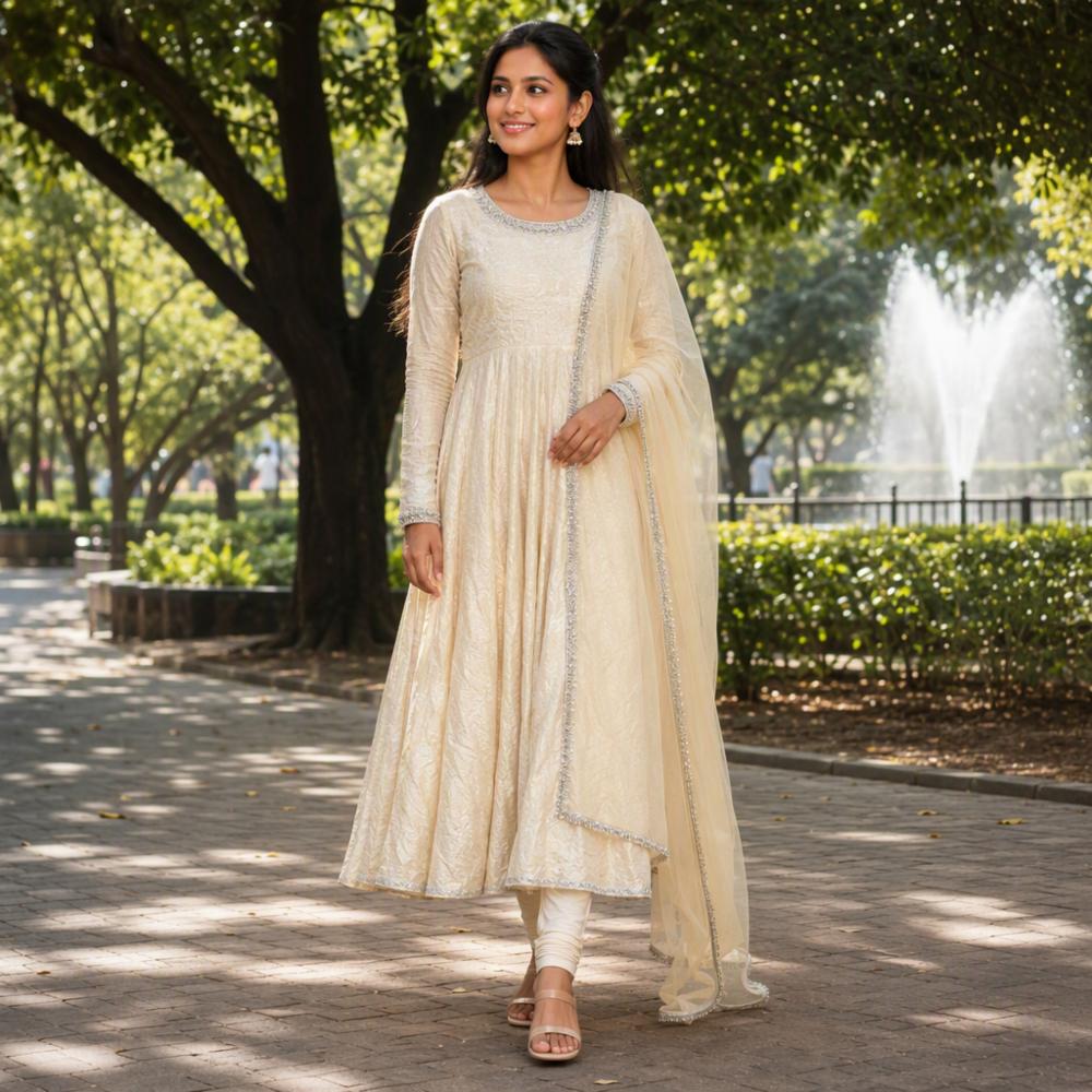 Women's Doremon Crush Mirror Work Stitched Gown Set with Dupatta
