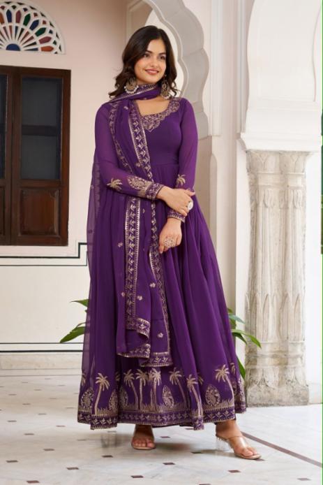 Faux Georgette Gown Set with Thread and Sequence Work