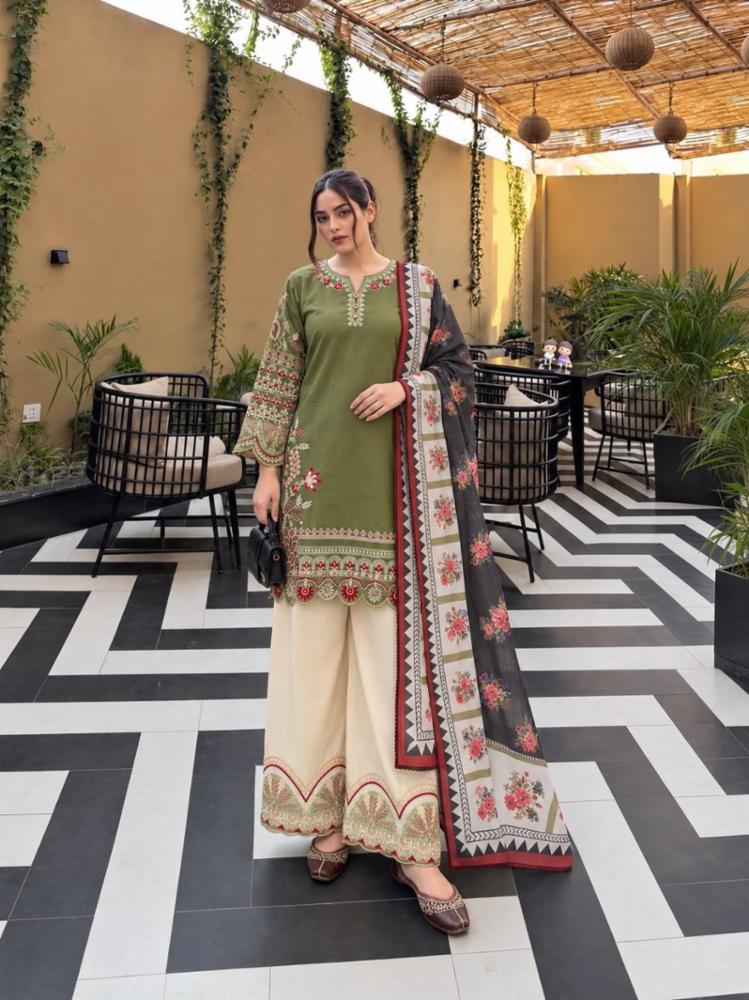 Roman Silk Kurti Plazzo Set with Embroidered Kurti and Georgette Digital Print Dupatta