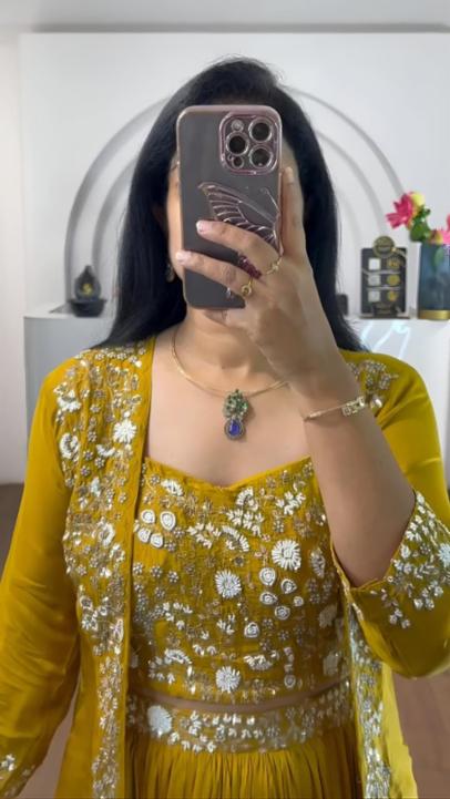 Crepe Embroidered Jacket, Palazzo & Dupatta Set