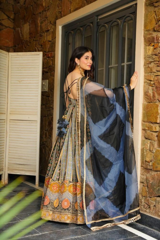 Digital Printed Organza Silk Anarkali Gown with Printed Dupatta