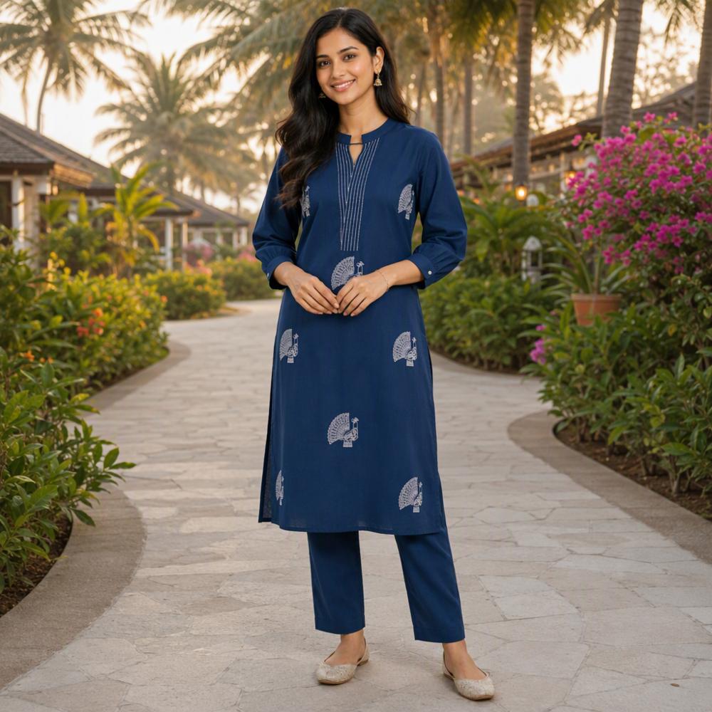 Embroidered Voile Cotton Co-ord Set with Palazzo