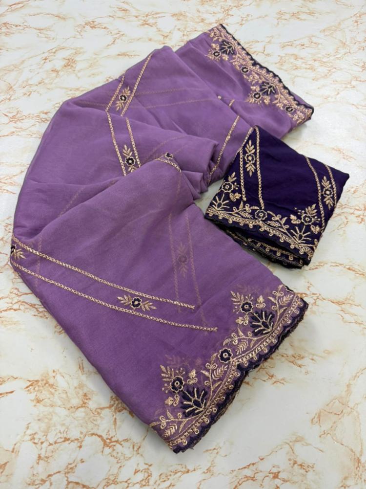 Elegant Star Georgette Saree with Multicolour Embroidery & Running Blouse