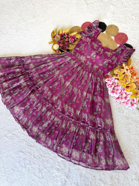 Pure Chanderi Floral Printed Midi Gown