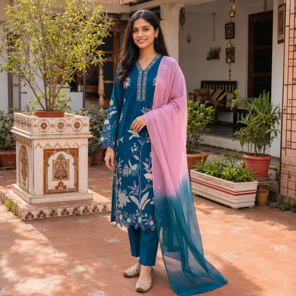 Premium Kaftan Embroidered 3-Piece Ready-to-Wear Suit Set