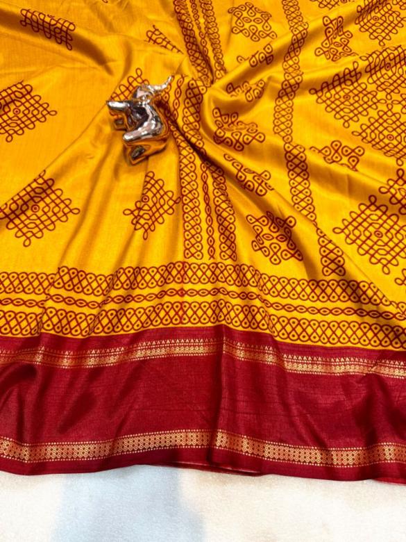 Pure Tussar Kashmiri Print Saree with Contrast Blouse