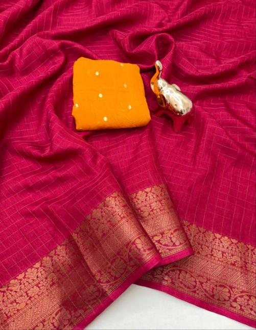 Pure Dola Self Zari Jacquard Saree with Rich Zari Border and Contrast Blouse