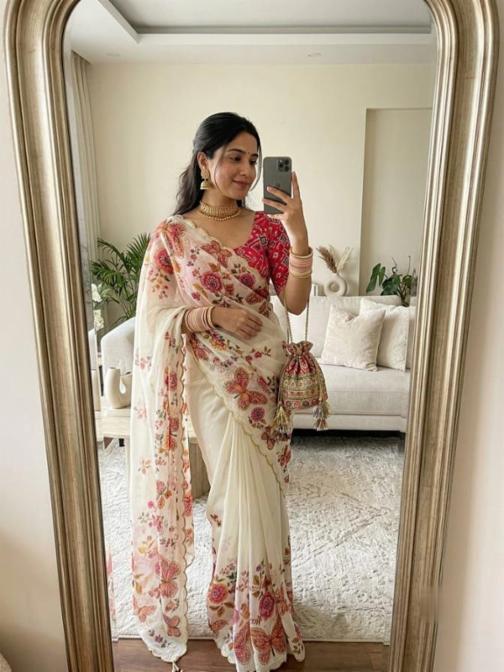 Very Soft Tebby Silk Saree with Floral Digital Print and Work