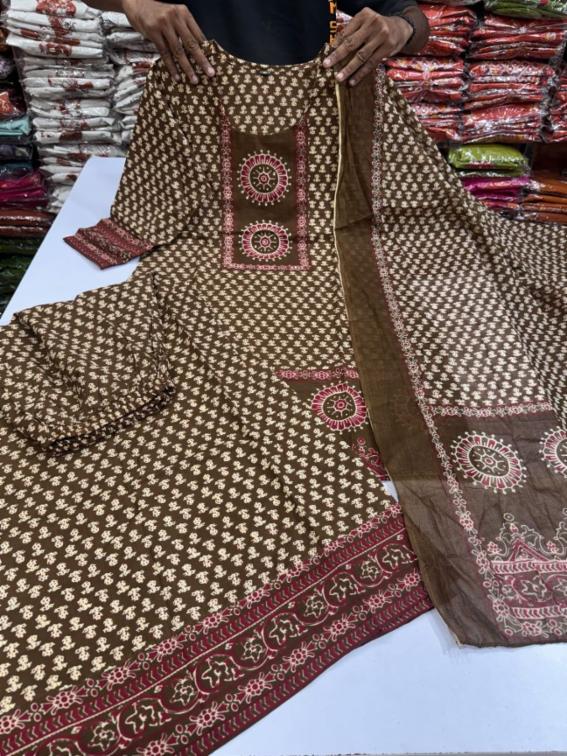 Women's Premium Cotton Jaipuri Print Kurta Pant Set with Dupatta