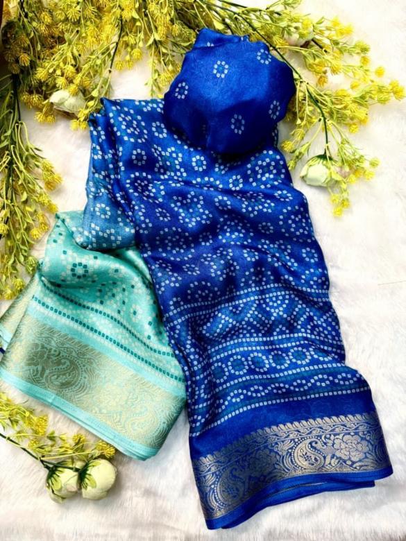Marshmallow Bandhani Print Georgette Saree with Blouse Piece