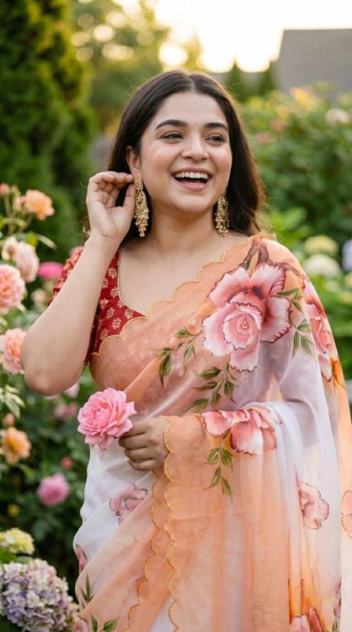 Soft Pure Georgette Digital Print Handwork Saree with Bangalore Satin Blouse