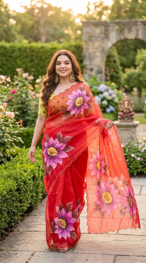 Soft Pure Georgette Digital Print Handwork Saree with Banglore Satin Blouse