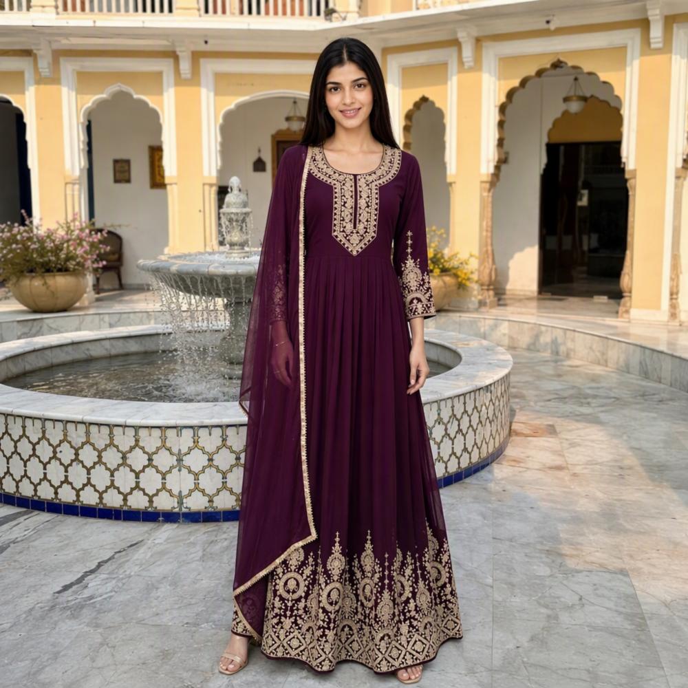 Stitched Georgette Anarkali Suit with Heavy Embroidery