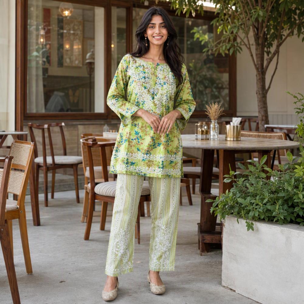 New Arrival Premium Mul Cotton Co-Ord Set with Full Thread Embroidery