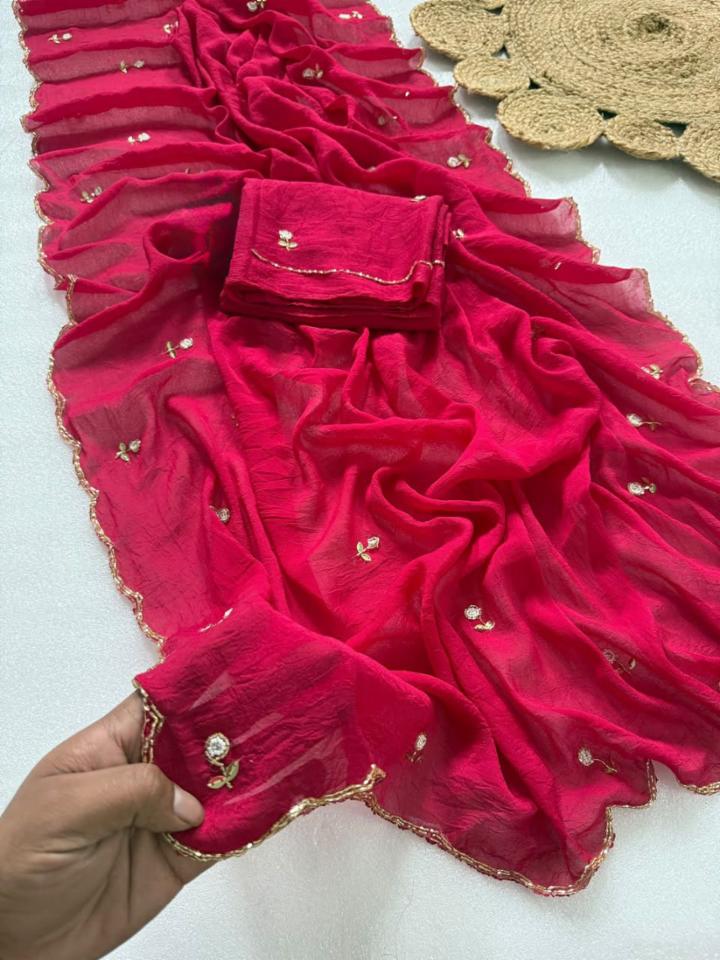 Premium Rangoli Crush Silk Saree with Designer Handwork & Handcut Work