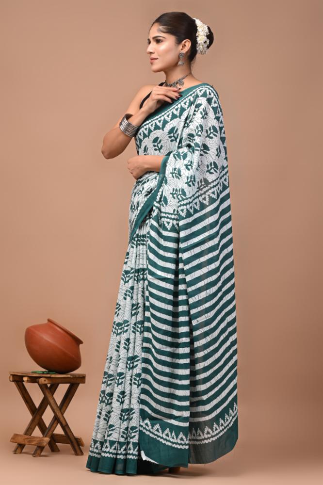 Bagru Block Print Cotton Mulmul Saree