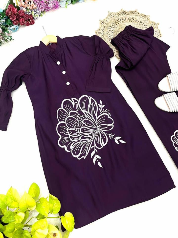 Womenâs Dark Wine Roman Silk Embroidered Co-ord Set