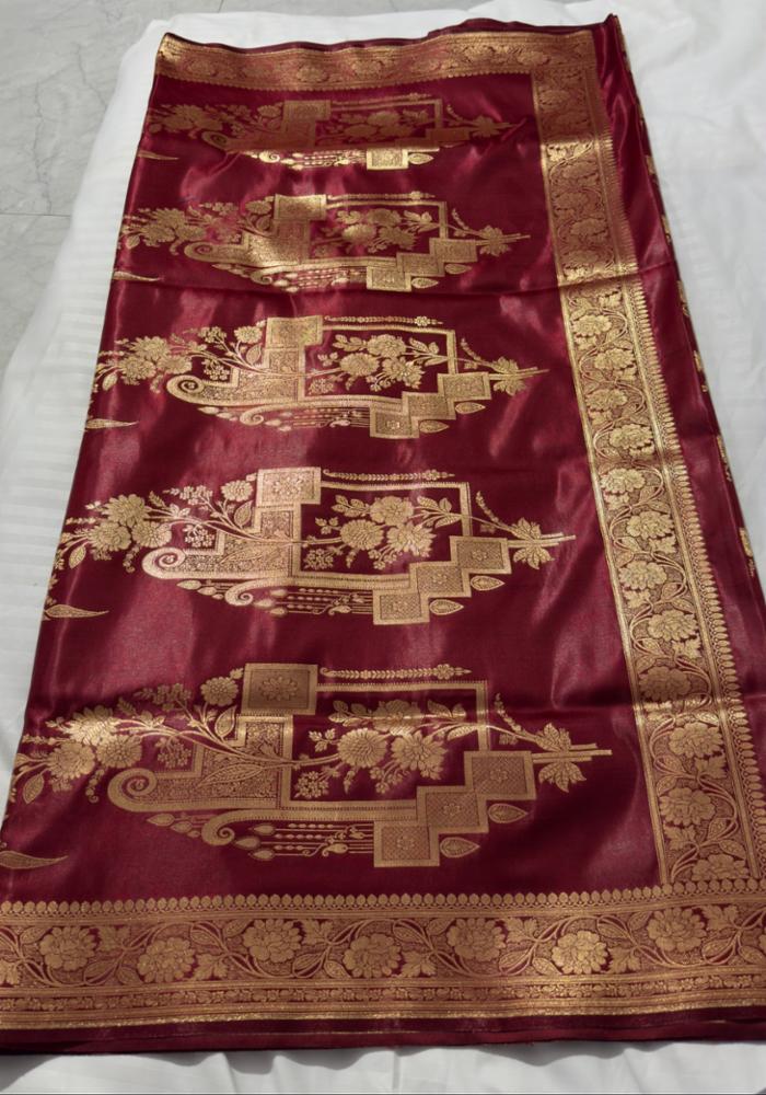 Premium Golden Zari Maroon Colour Banarasi Saree