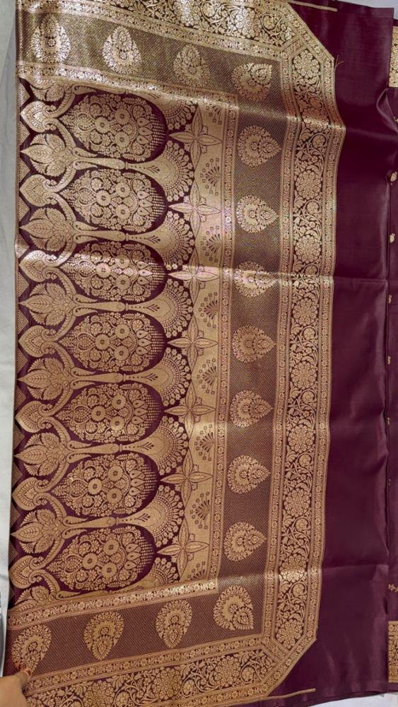 Pure Banarasi Saree in Chocolate colour with Work on Blouse