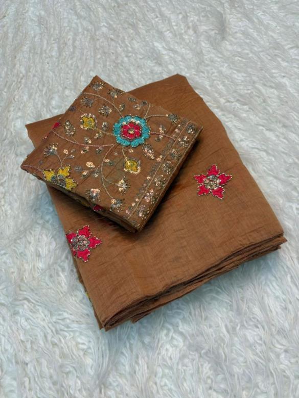 Premium Mul Cotton Party Wear Saree with Multicolour Thread Work & Bead Embellishments