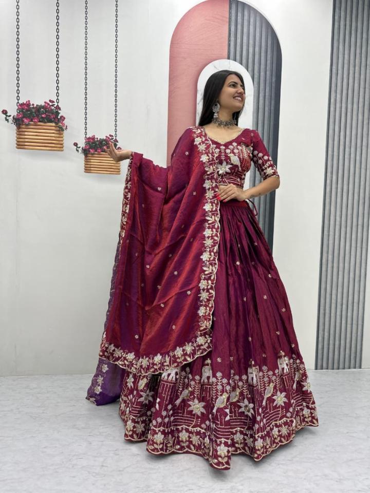 Glass Silk Embroidered Festival Lehenga Choli with Dupatta