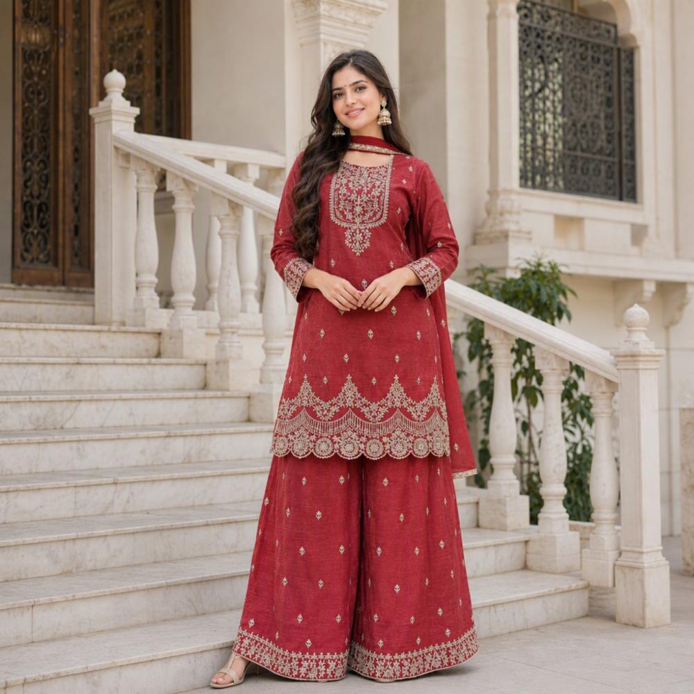 Heavy Crunchy Silk Sharara Set with Embroidery Work