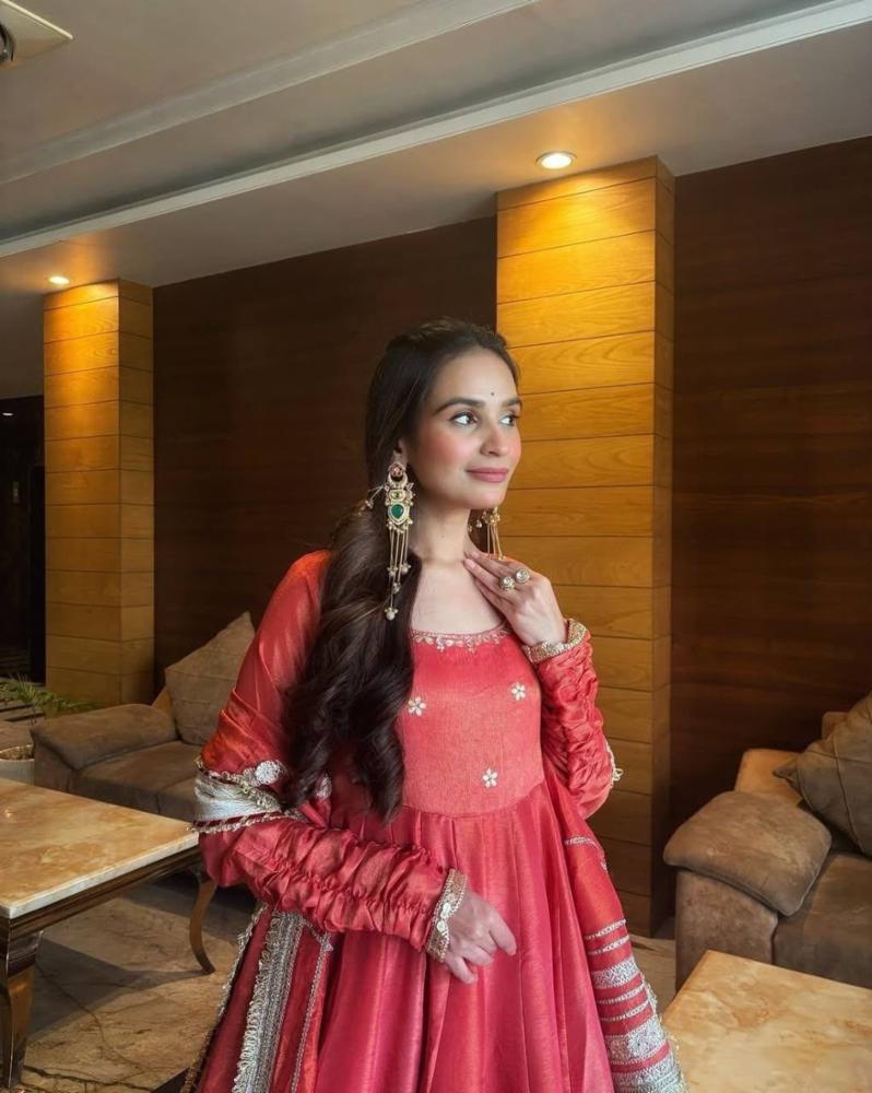 Chinon Silk Anarkali Gown Set with Pant and Dupatta