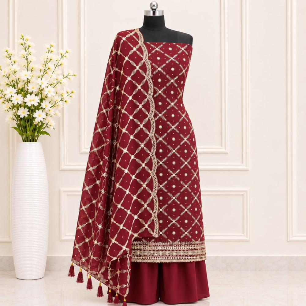 Heavy Mirror Work Unstitched Suit 