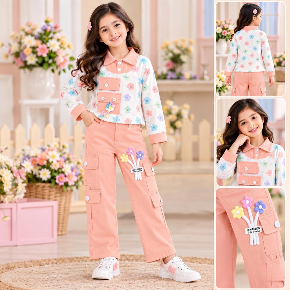 Girls Western Dress with Top and Cargo Style Jeans Pant