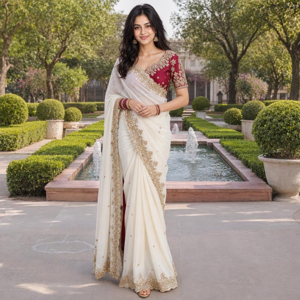 Heavy Rangoli Sequence Embroidery Saree with Diamond Silk Blouse