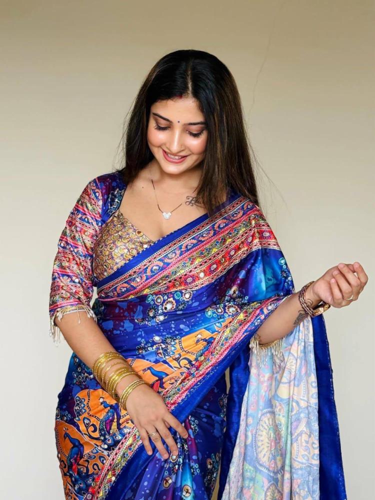 Multi-Color Kanjivaram Silk Saree with Zari Border and Blouse Piece