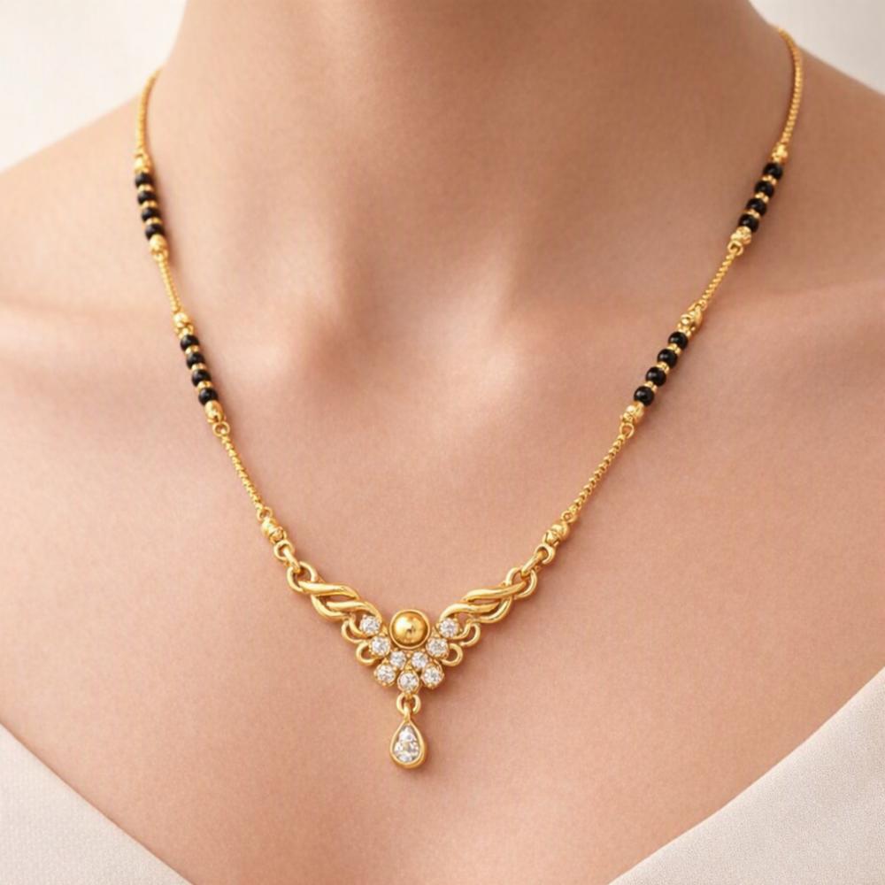 Gold Plated Dokiya Design Mangalsutra with American Diamond Detailing
