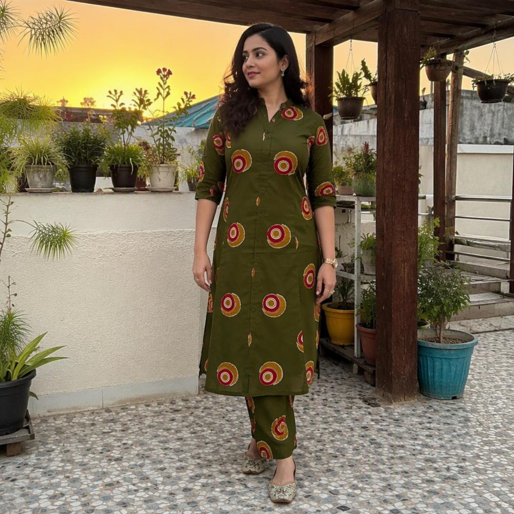 Women's Karina 60x60 Cotton Printed Kurta - Traditional Circular Motif Design
