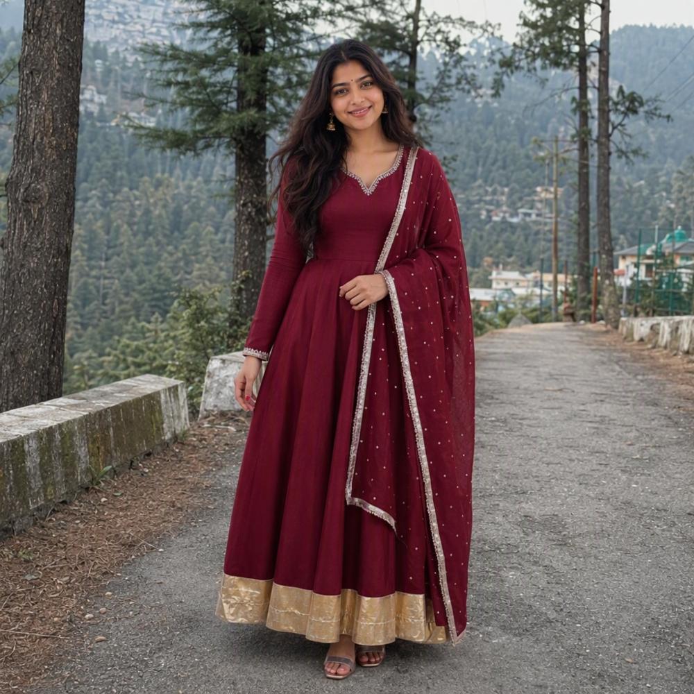 Silver Crunchy Mirror Lace Work Gown with Dupatta