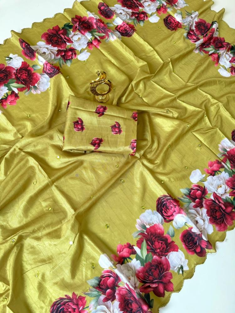 Premium Tussar Silk Saree with Elegant Floral Prints