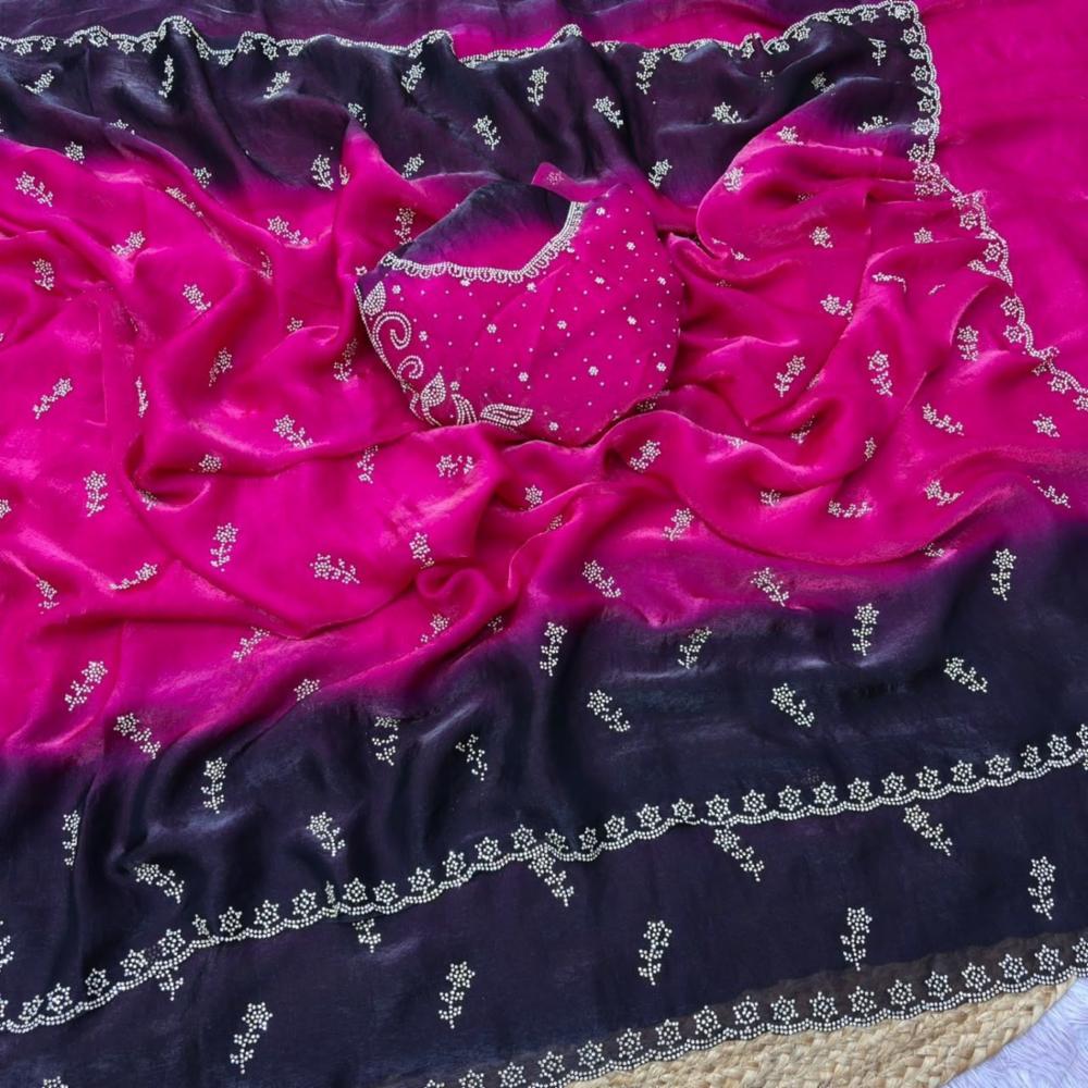 Premium Space Silk Saree with Jarkan & Swarovski Work