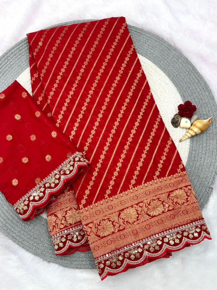 Khadi Crepe Silk Weaving Saree with Embroidered Border and Blouse