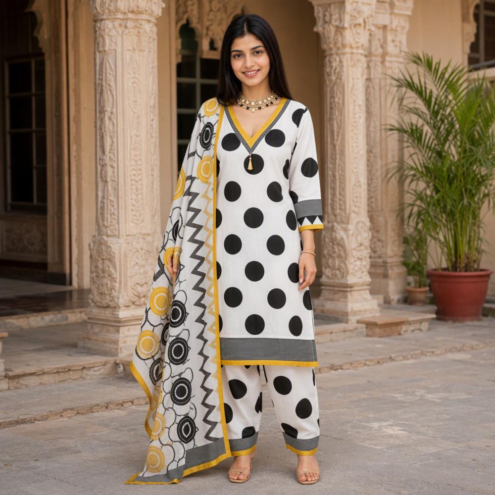 Stitched Farshi Salwar Suit with Dupatta in Cotton Silk