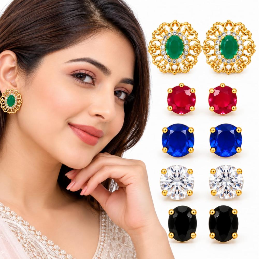 Multicolor Gemstone Stud Earrings Set for Women