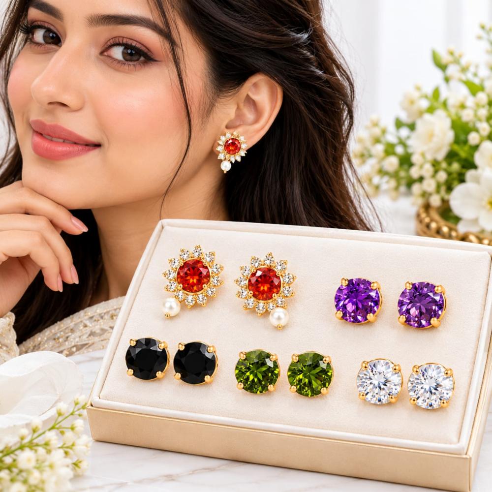 Multicolor Gemstone Stud Earrings For Women