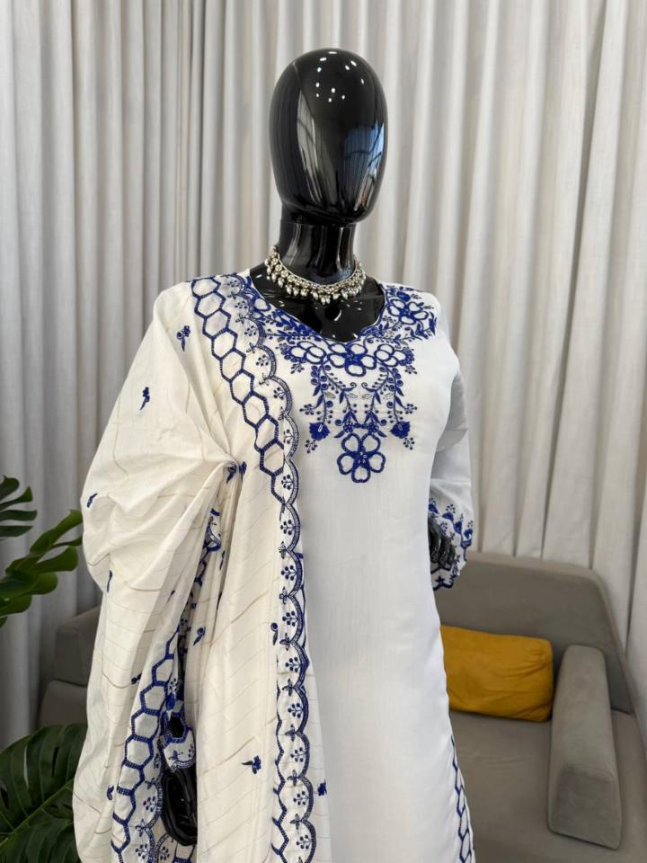 3-piece Mull Chanderi Top, Salwar & Jacquard Dupatta Set