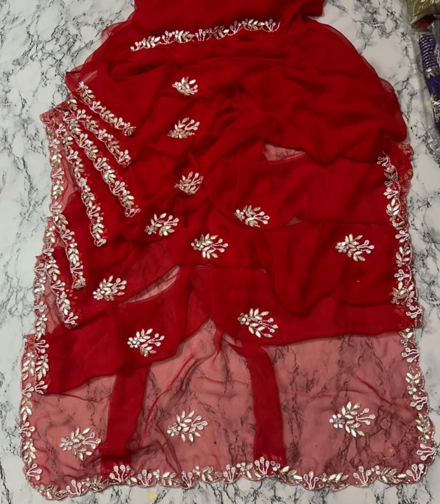 Synthetic Georgette Saree with Heavy Handwork Border and Blouse