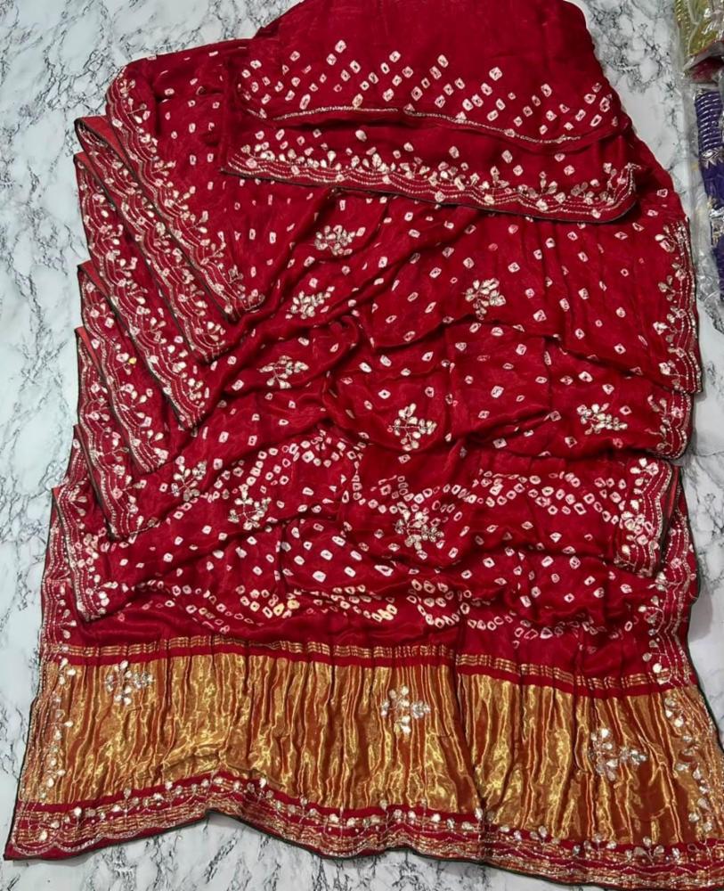 Pure Gajji Silk Saree with Heavy Handwork Border and Blouse