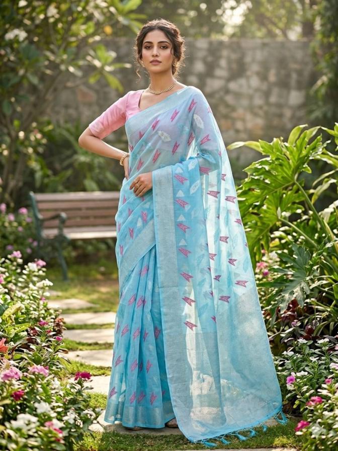 Linen soft zari weaving saree