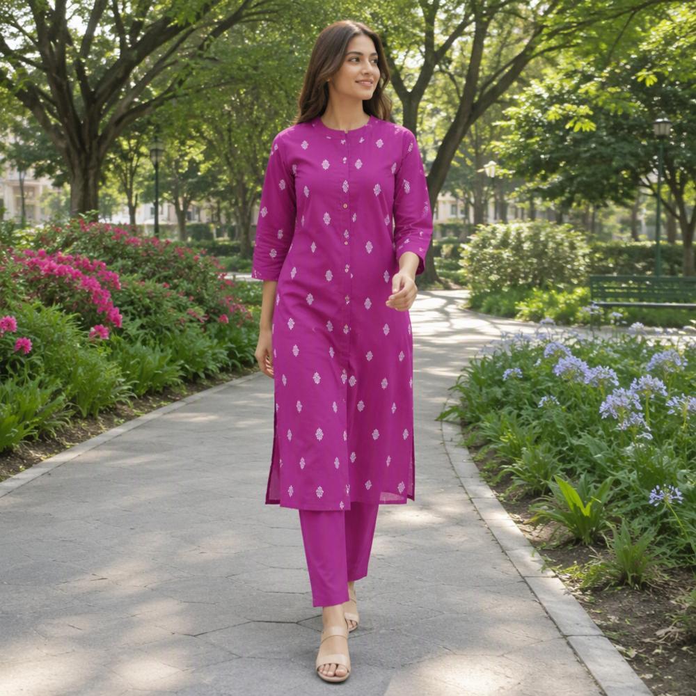 Womenâs Fine Cotton Floral Kurti Pant Set with Plazo