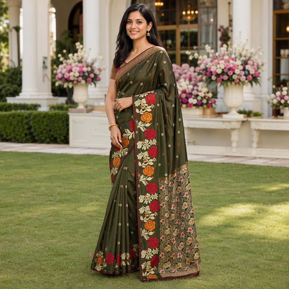 Georgette Saree with Embroidery and Blouse Piece